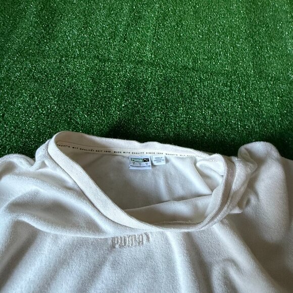 Puma Short Sleeve Crew Neck Classics Towelling Oversized Cream T-Shirt Size M - Picture 8 of 14